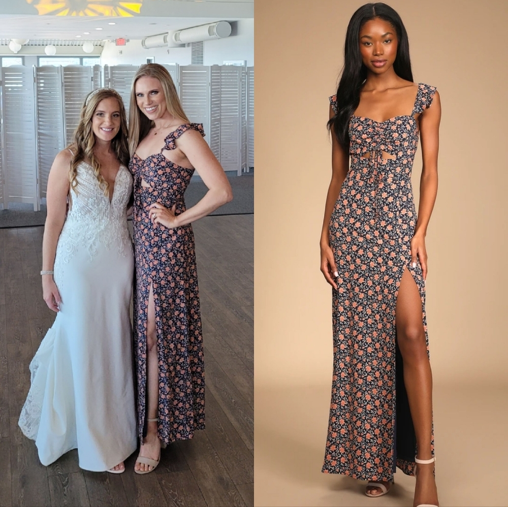 The Way to Love Navy Blue Floral Print Ruffled Maxi Dress- Lulus